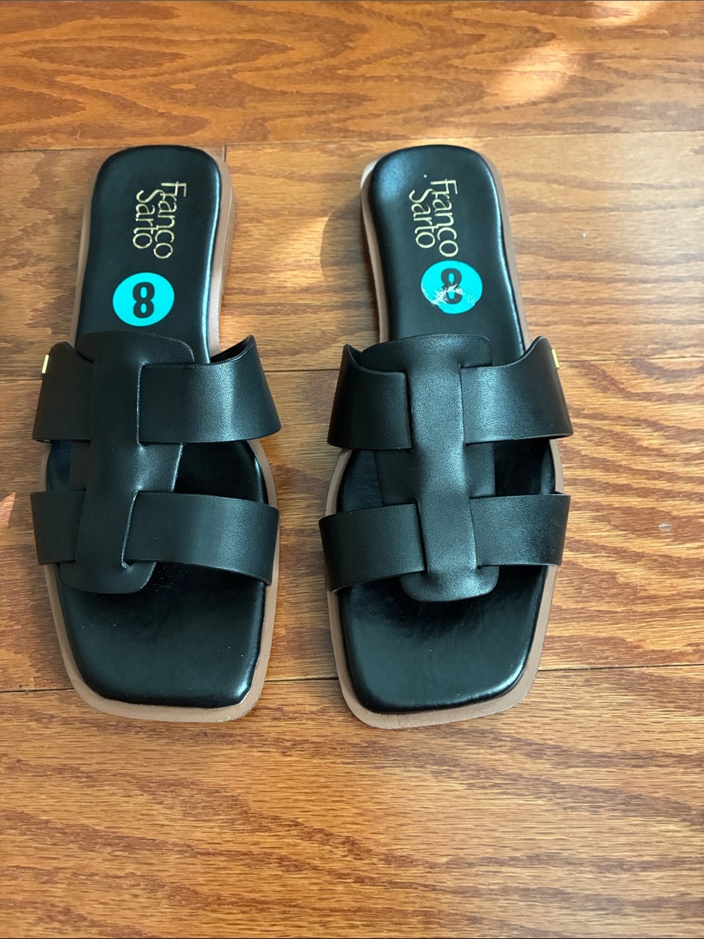 Franco Sarto Black Woven Leather Slide Sandals Worn once